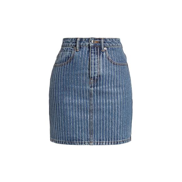 Alexander Wang 'Pinstripe' Blue Crystal Embellished Denim Mini-Skirt Size 2 - Picture 1 of 5